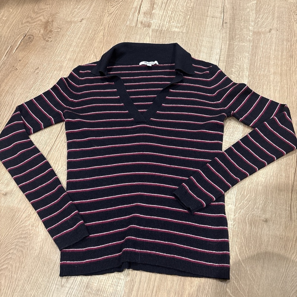 Madewell Black and red Striped Knit Top